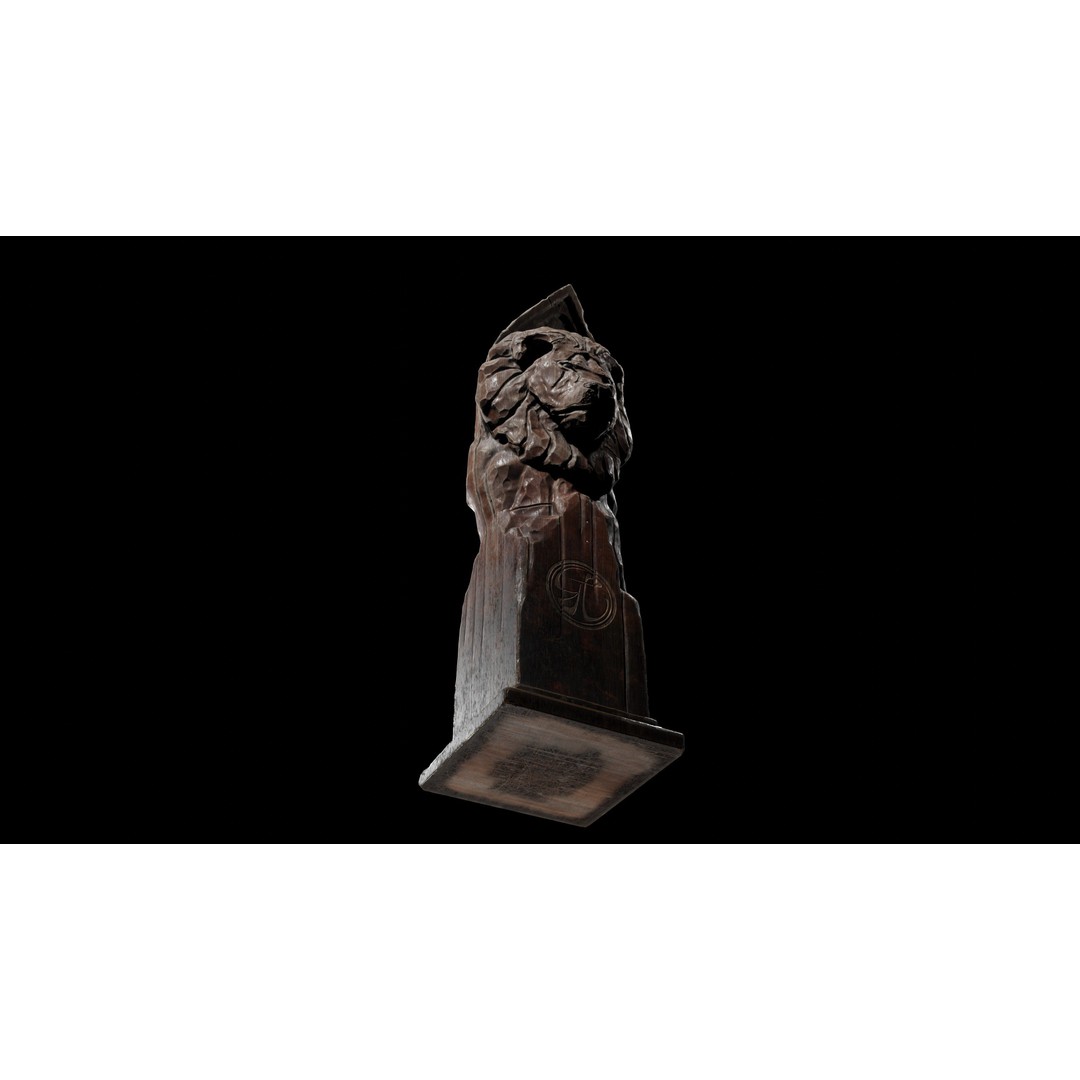 Lion Wooden Statue 3D Model – Low-Poly Artistic Sculpture, PBR Textures - View 4