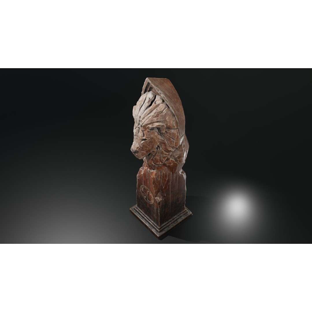 Lion Wooden Statue 3D Model – Low-Poly Artistic Sculpture, PBR Textures - View 5