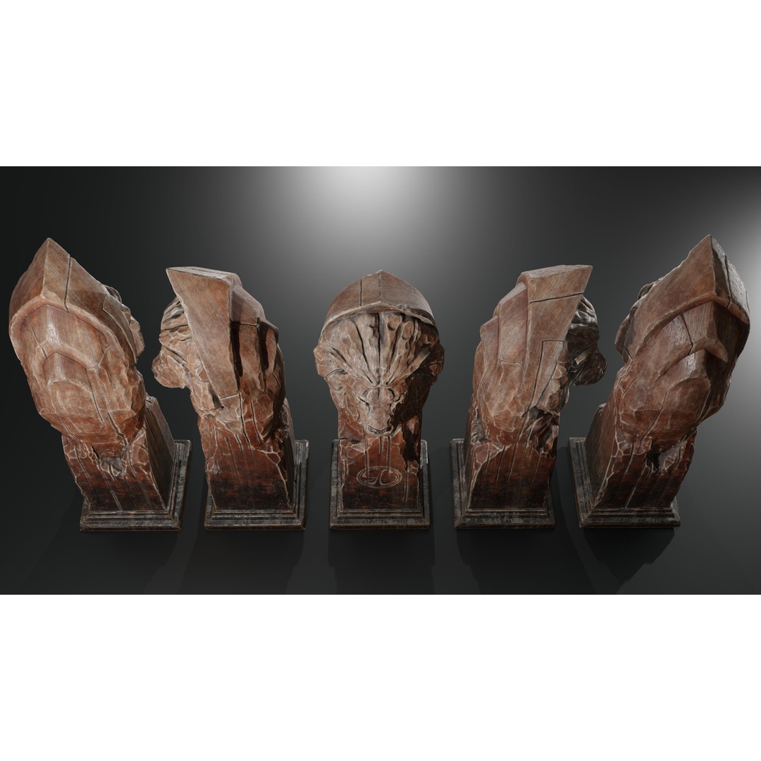 Lion Wooden Statue 3D Model – Low-Poly Artistic Sculpture, PBR Textures - View 6