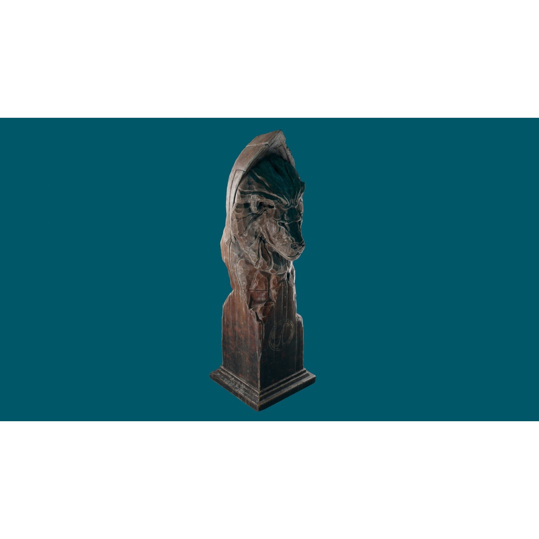 Lion Wooden Statue 3D Model – Low-Poly Artistic Sculpture, PBR Textures - View 8