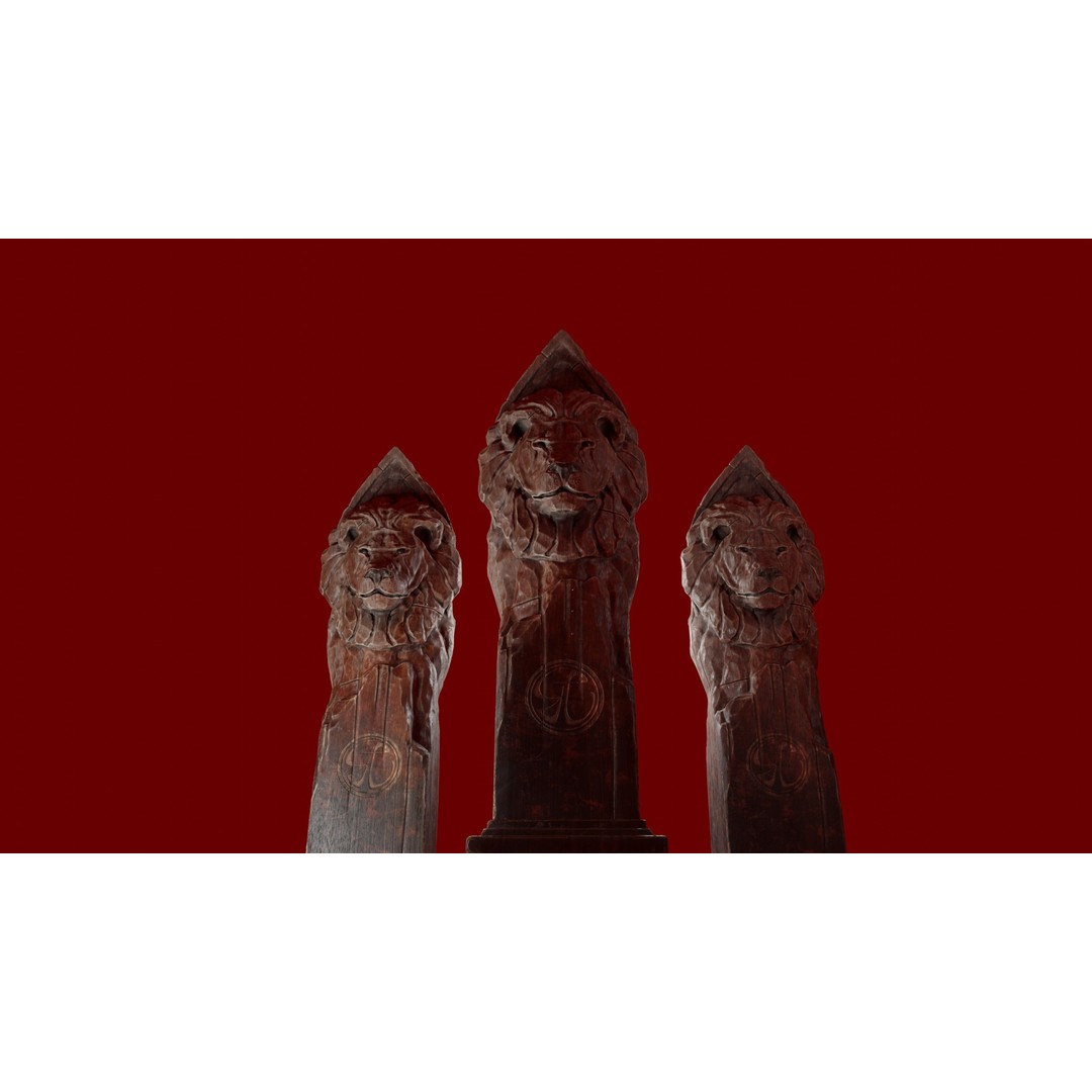 Lion Wooden Statue 3D Model – Low-Poly Artistic Sculpture, PBR Textures - View 9