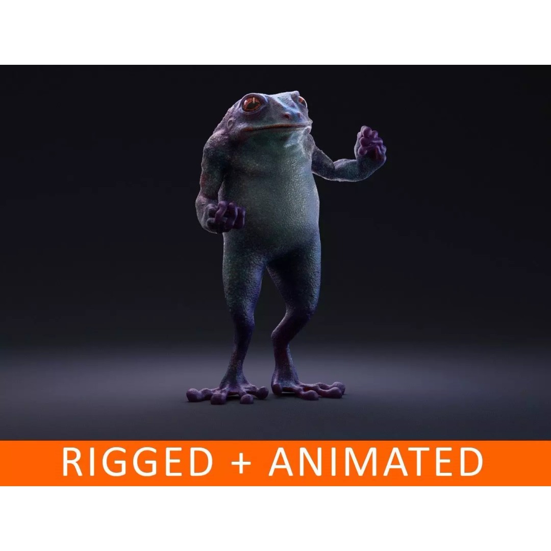 Blue Frog 3D Model – Rigged Low-Poly Game Asset, FBX - View 2