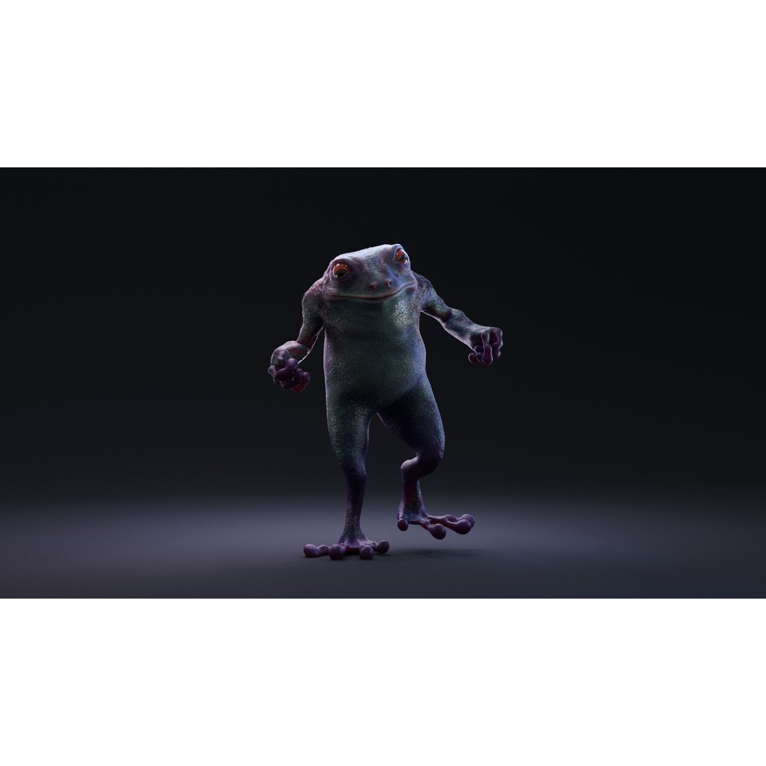 Blue Frog 3D Model – Rigged Low-Poly Game Asset, FBX - View 3
