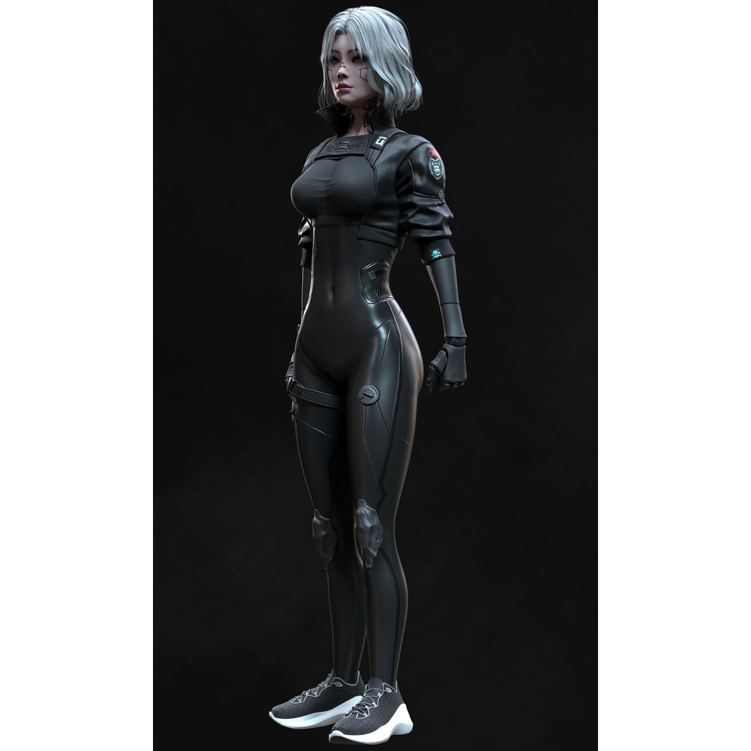 Cyberpunk Girl 3D Model – Low Poly Game-Ready Character, FBX - View 10