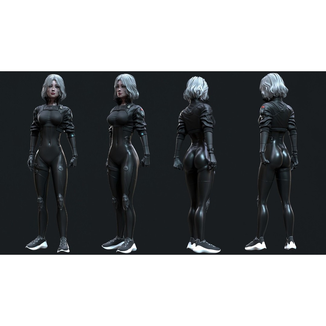 Cyberpunk Girl 3D Model – Low Poly Game-Ready Character, FBX - View 11