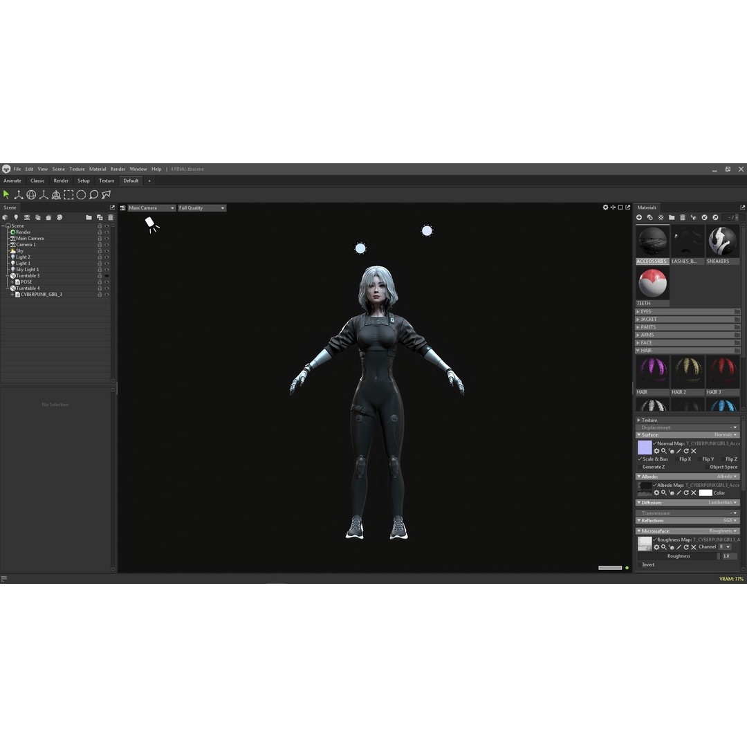Cyberpunk Girl 3D Model – Low Poly Game-Ready Character, FBX - View 14
