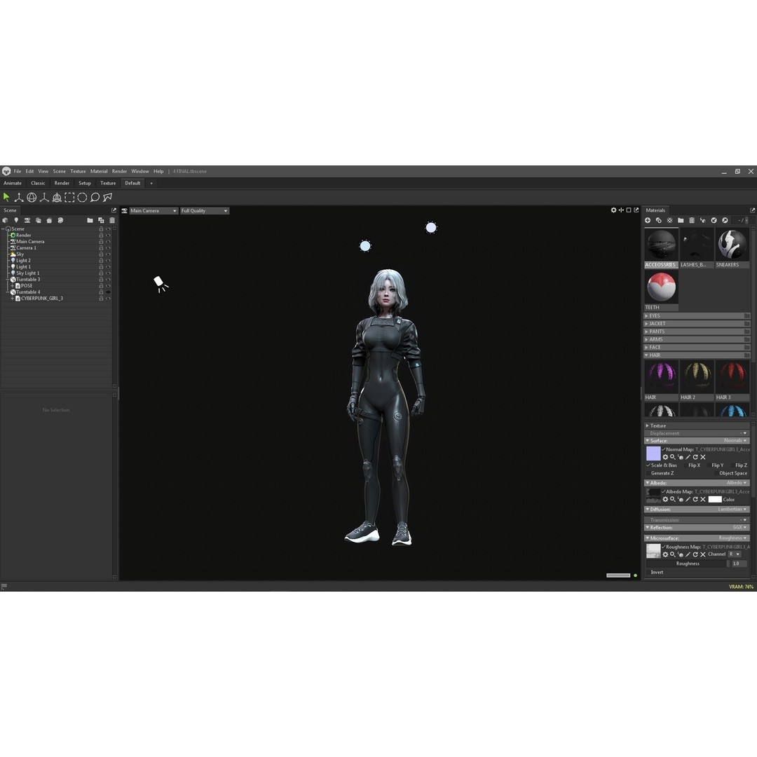 Cyberpunk Girl 3D Model – Low Poly Game-Ready Character, FBX - View 15