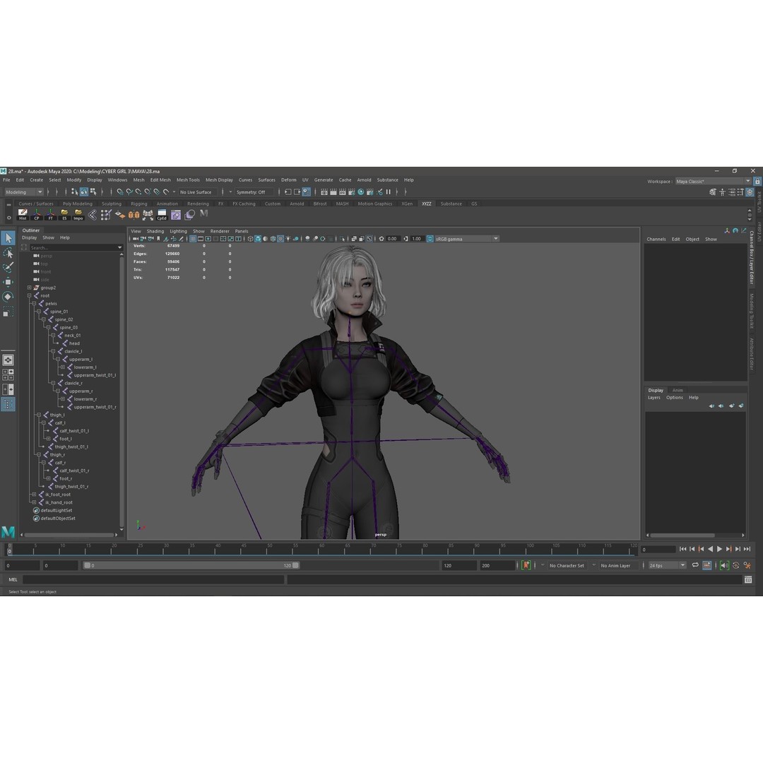 Cyberpunk Girl 3D Model – Low Poly Game-Ready Character, FBX - View 17
