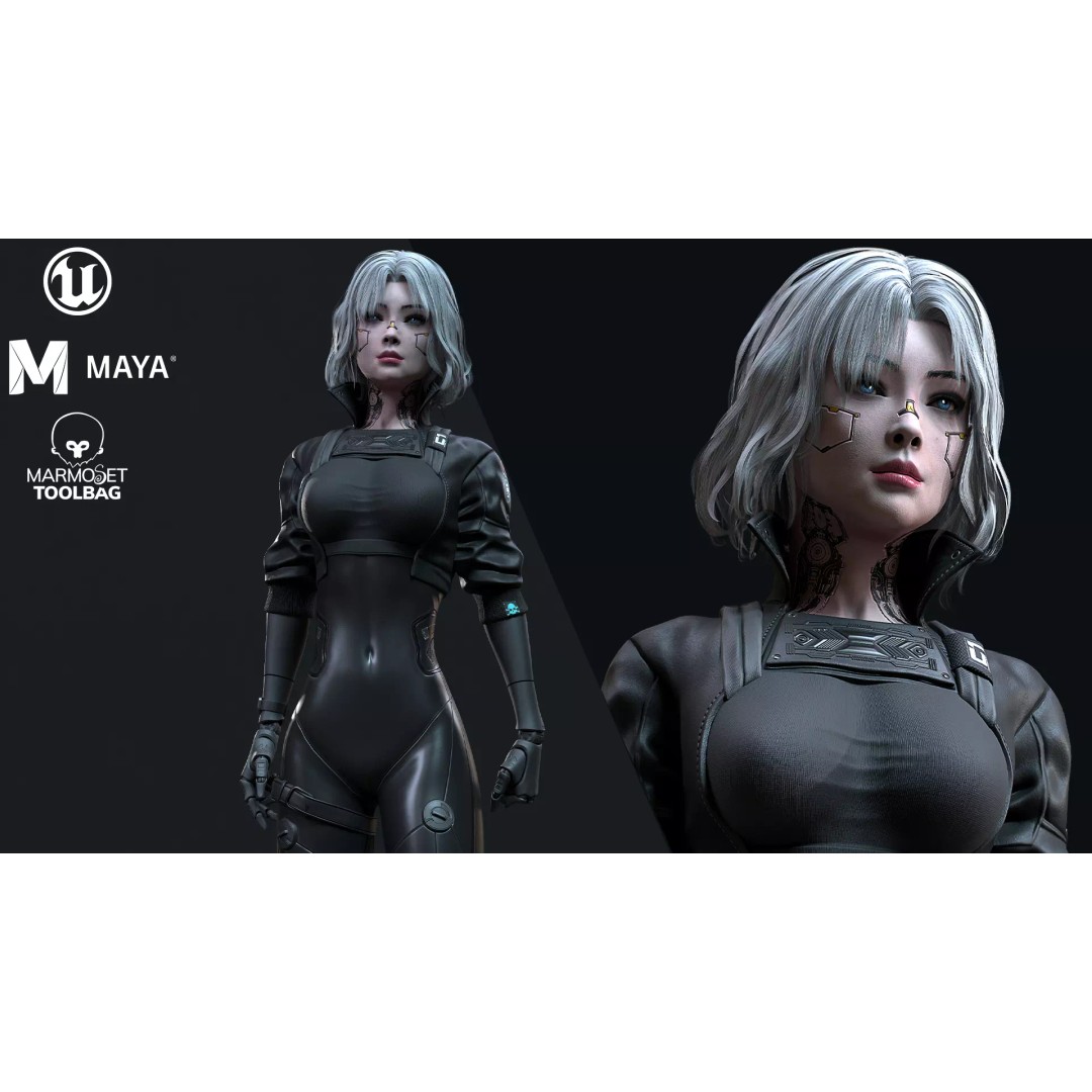 Cyberpunk Girl 3D Model – Low Poly Game-Ready Character, FBX - View 2