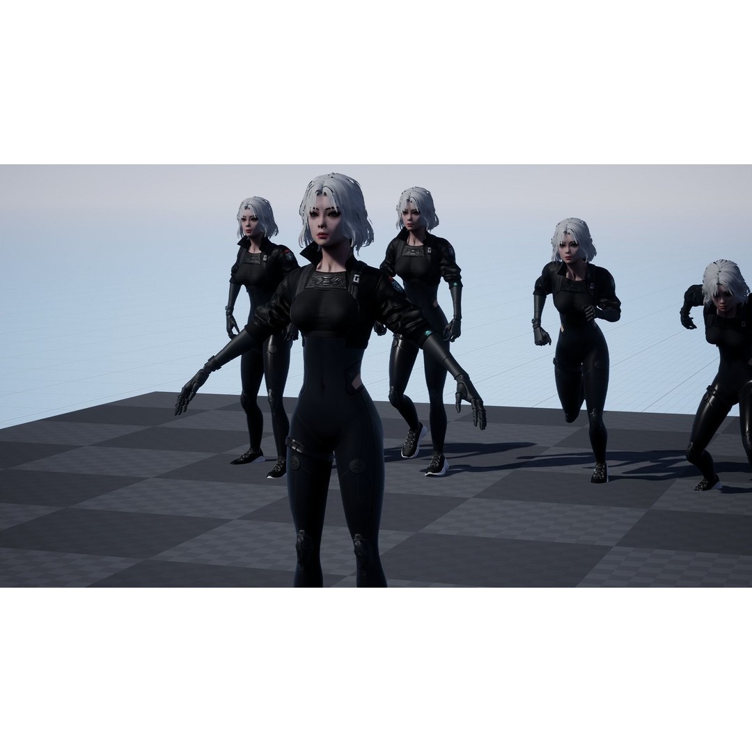 Cyberpunk Girl 3D Model – Low Poly Game-Ready Character, FBX - View 20