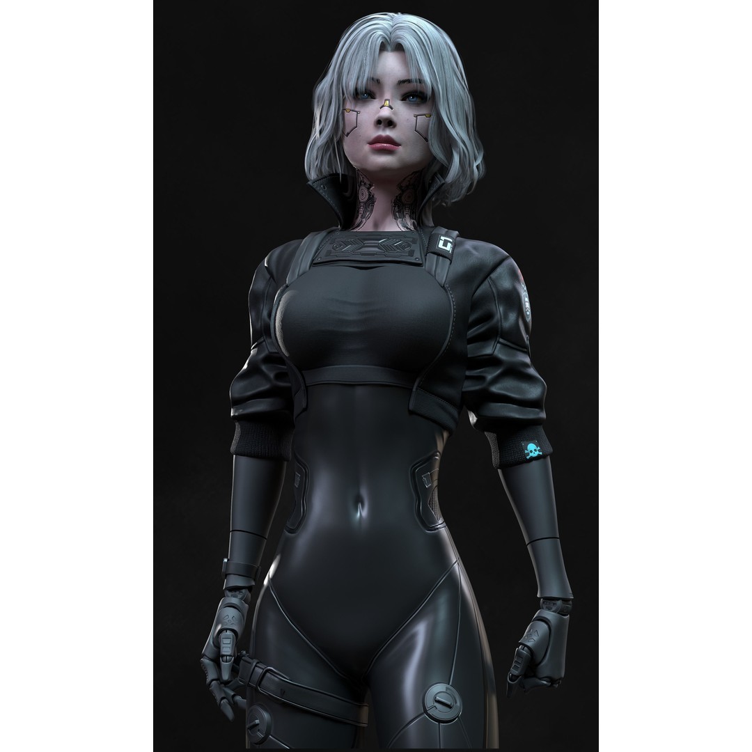 Cyberpunk Girl 3D Model – Low Poly Game-Ready Character, FBX - View 4