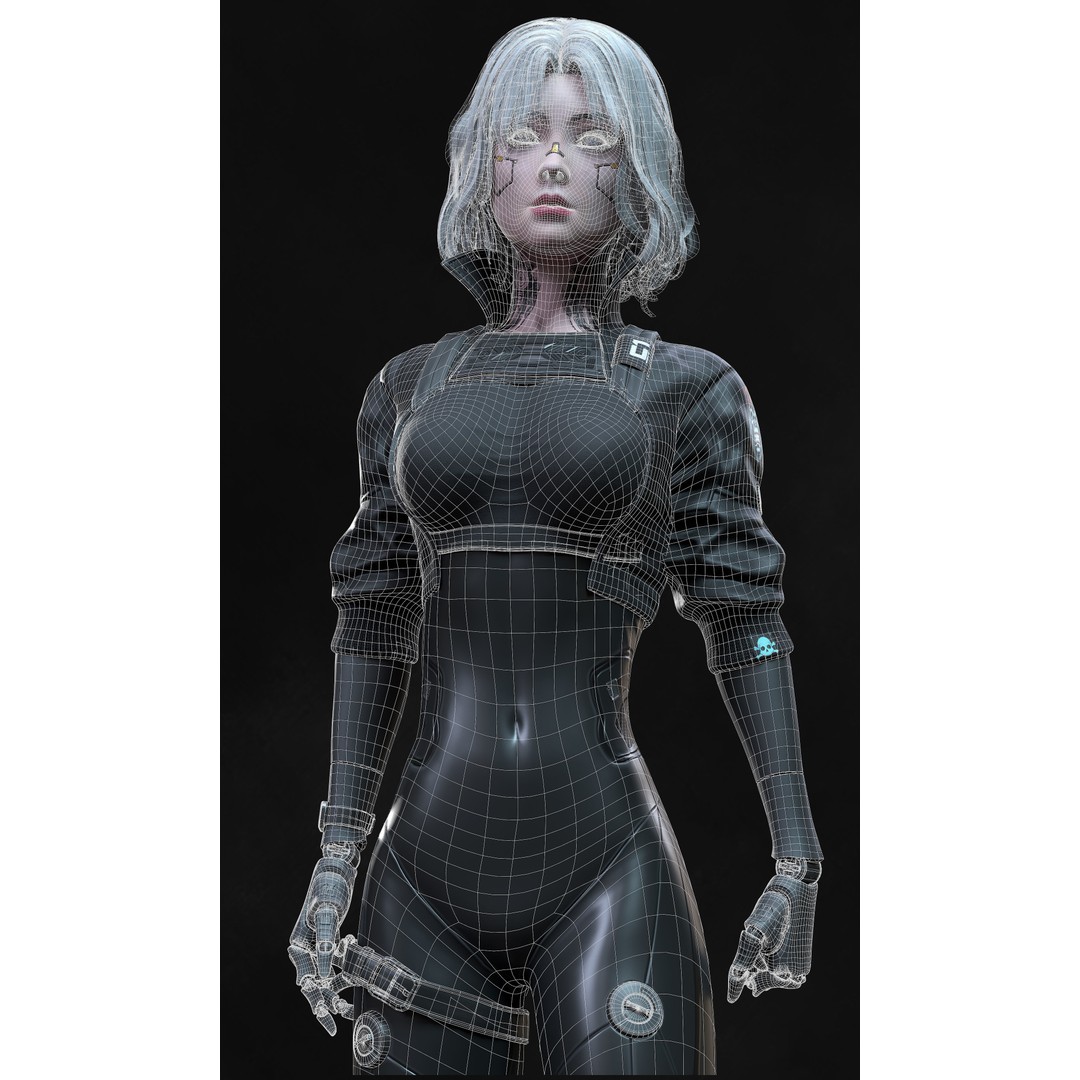 Cyberpunk Girl 3D Model – Low Poly Game-Ready Character, FBX - View 5