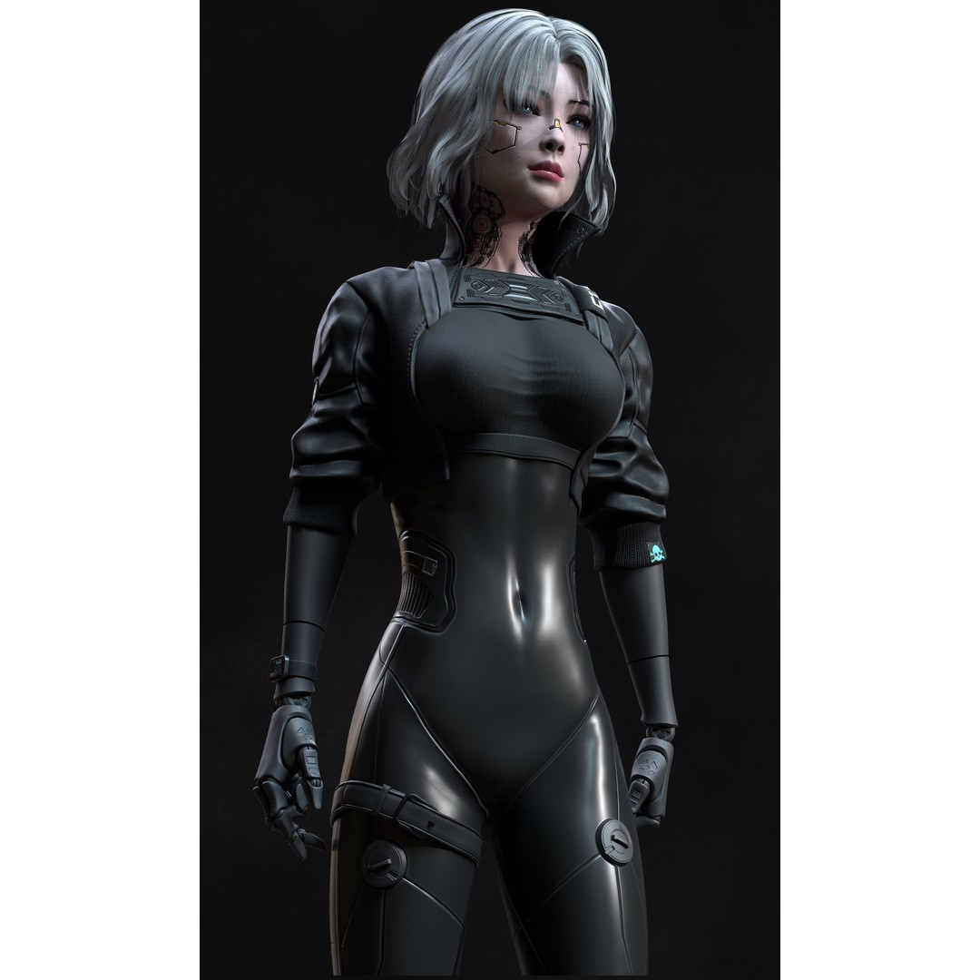 Cyberpunk Girl 3D Model – Low Poly Game-Ready Character, FBX - View 6