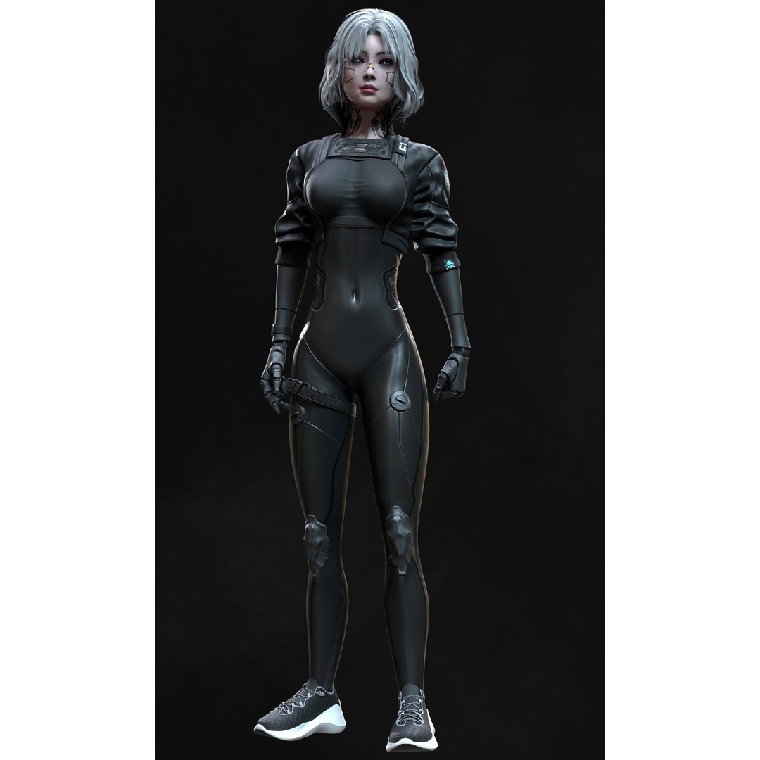 Cyberpunk Girl 3D Model – Low Poly Game-Ready Character, FBX - View 7