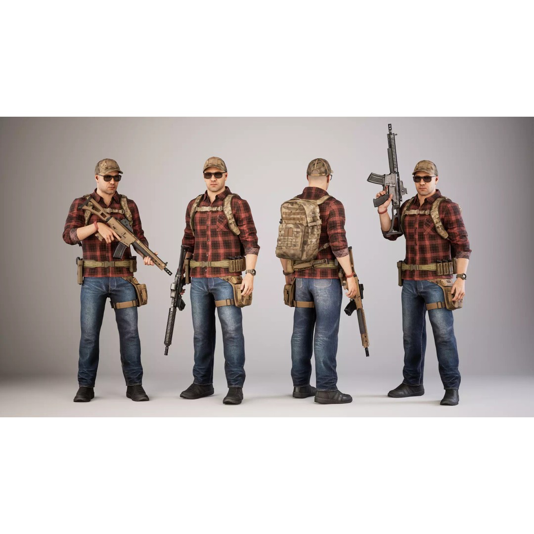 Casual Soldier 3D Model – Low Poly Rigged Character for Games, FBX - View 2