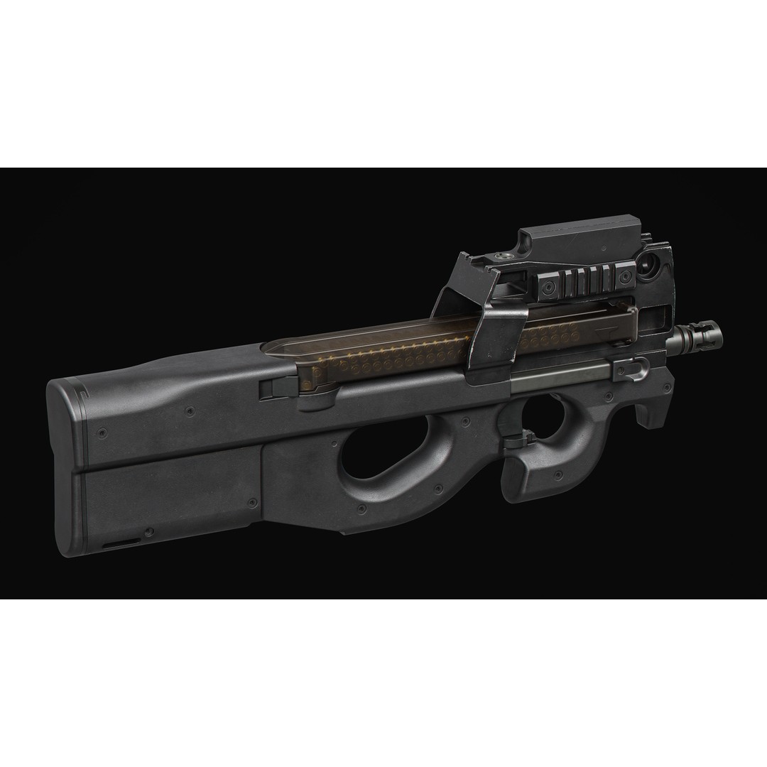 P90 PDW 3D Model – Low Poly Game Asset with PBR Textures, FBX/OBJ - View 3