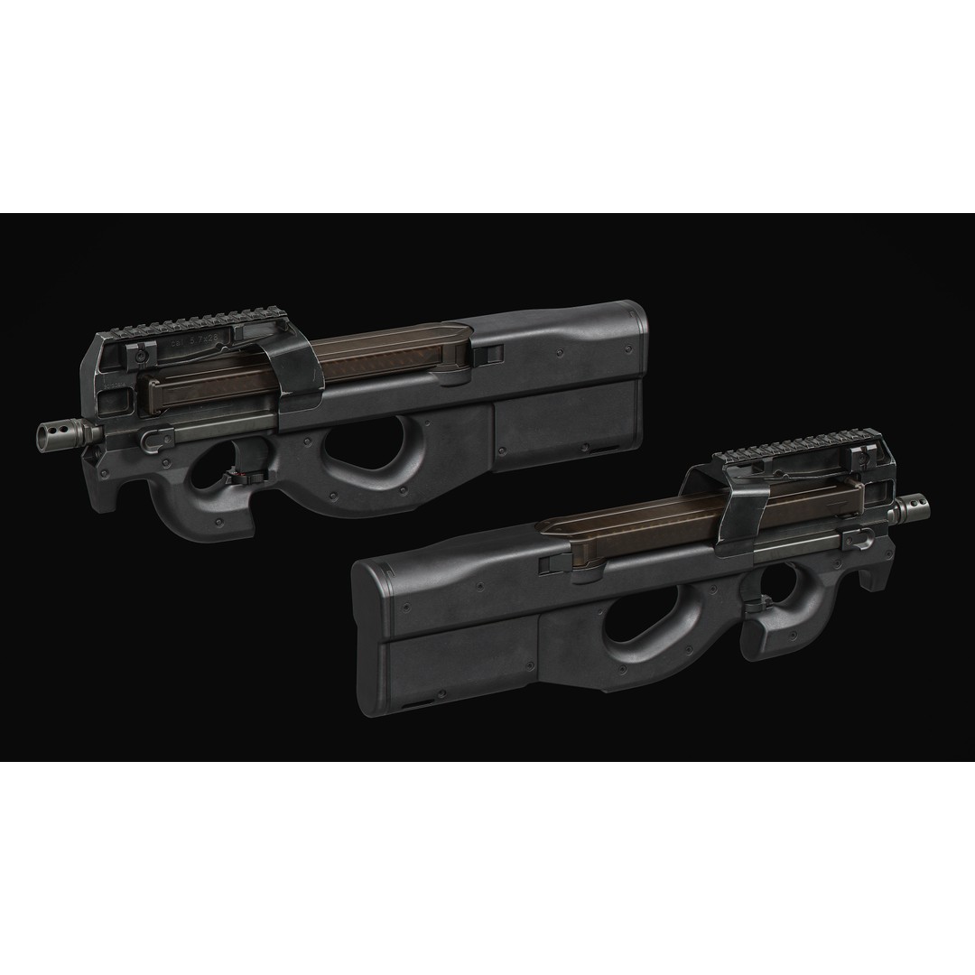 P90 PDW 3D Model – Low Poly Game Asset with PBR Textures, FBX/OBJ - View 6