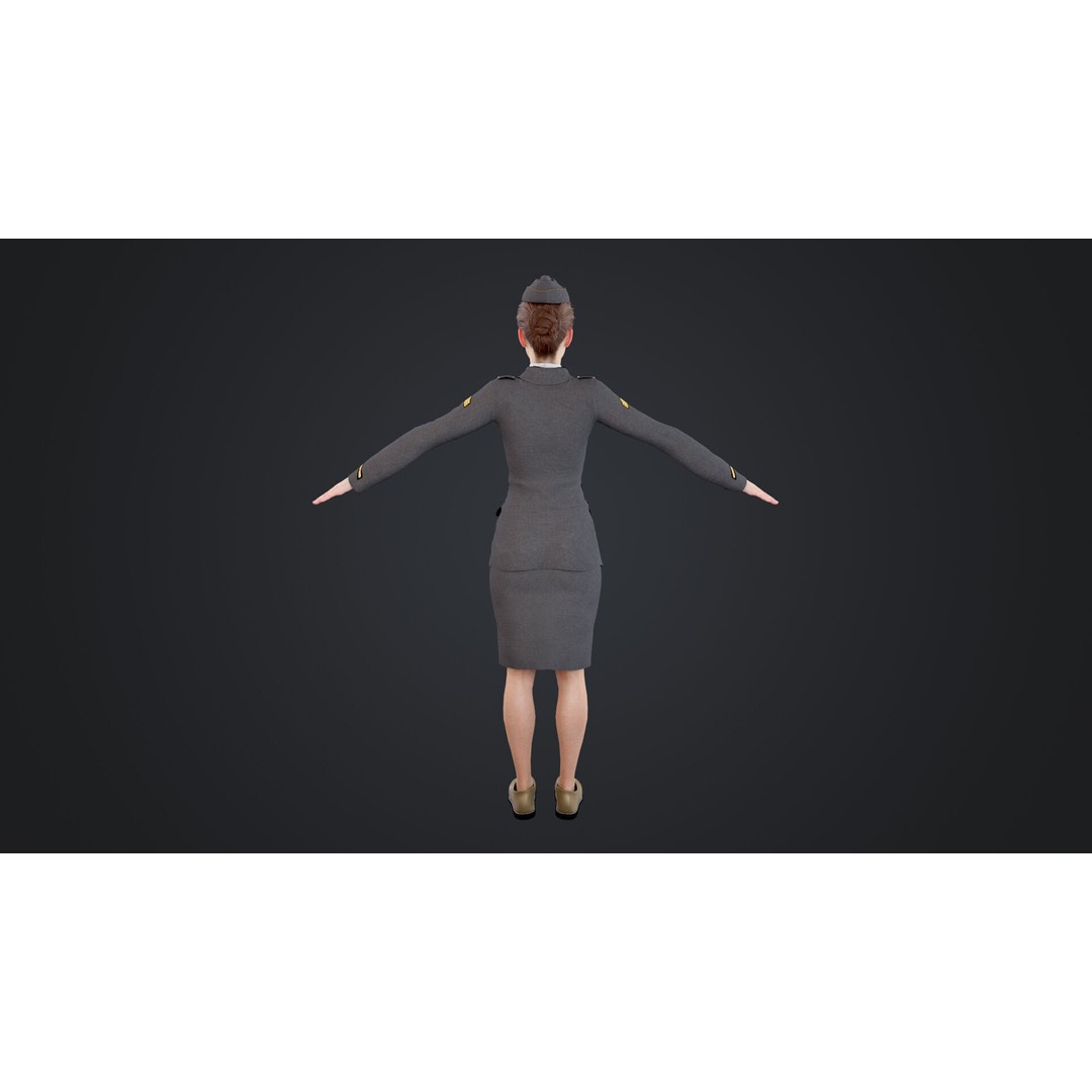 World War II Female Soldiers 3D Model – Low Poly Rigged Character, FBX - View 10