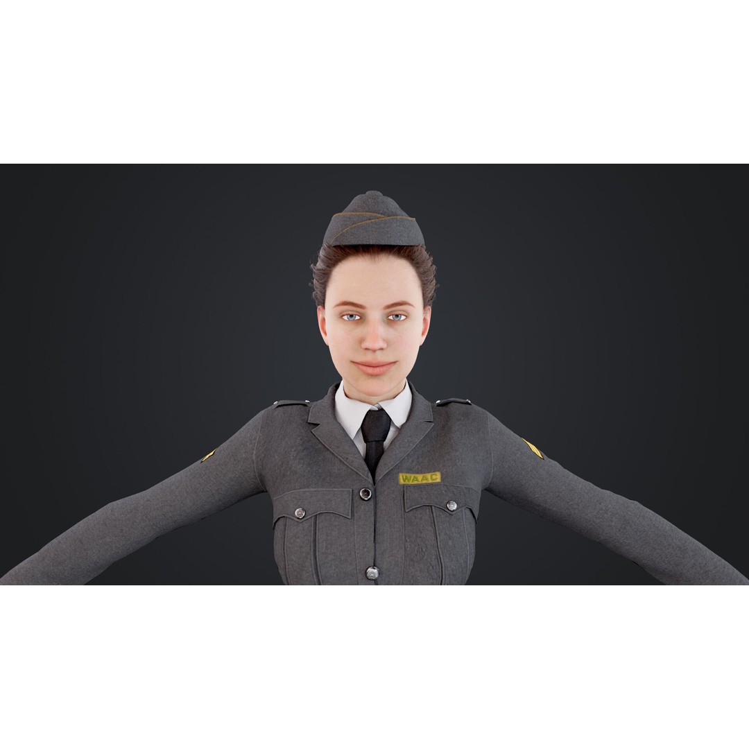 World War II Female Soldiers 3D Model – Low Poly Rigged Character, FBX - View 11