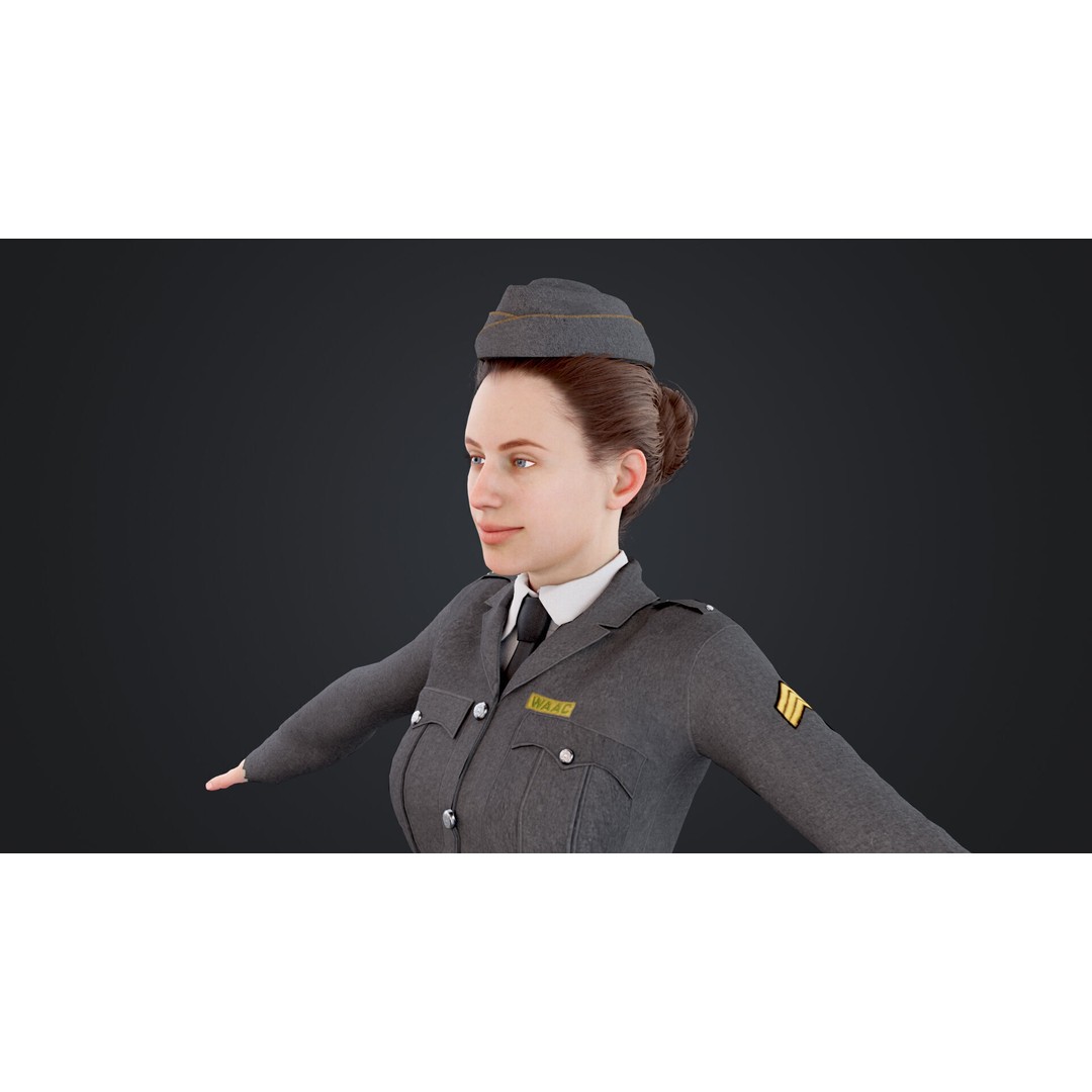 World War II Female Soldiers 3D Model – Low Poly Rigged Character, FBX - View 12
