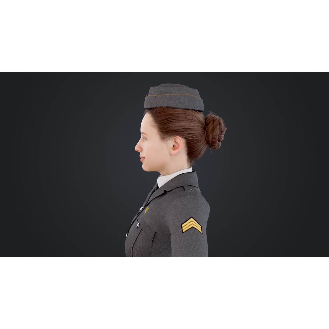 World War II Female Soldiers 3D Model – Low Poly Rigged Character, FBX - View 13