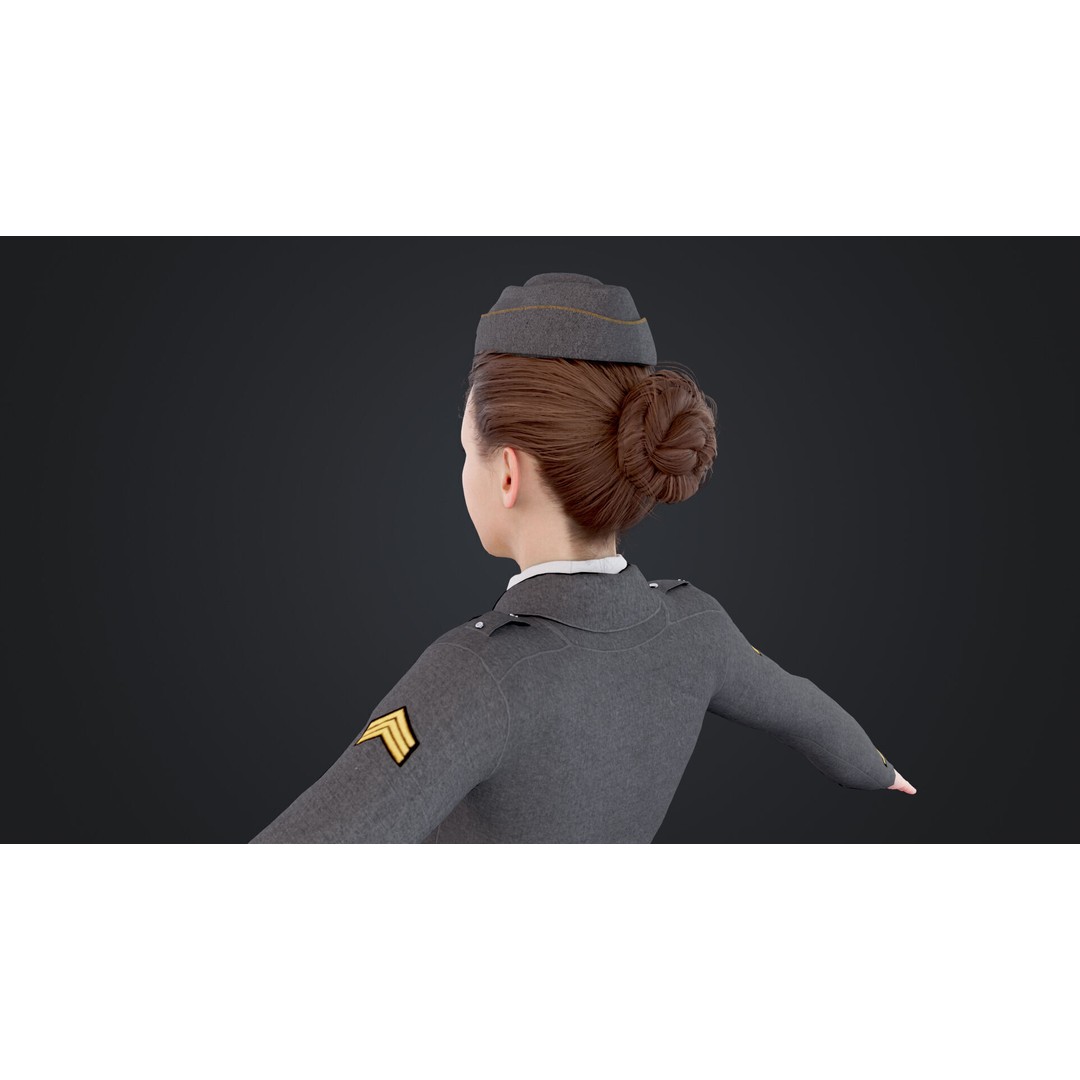 World War II Female Soldiers 3D Model – Low Poly Rigged Character, FBX - View 14