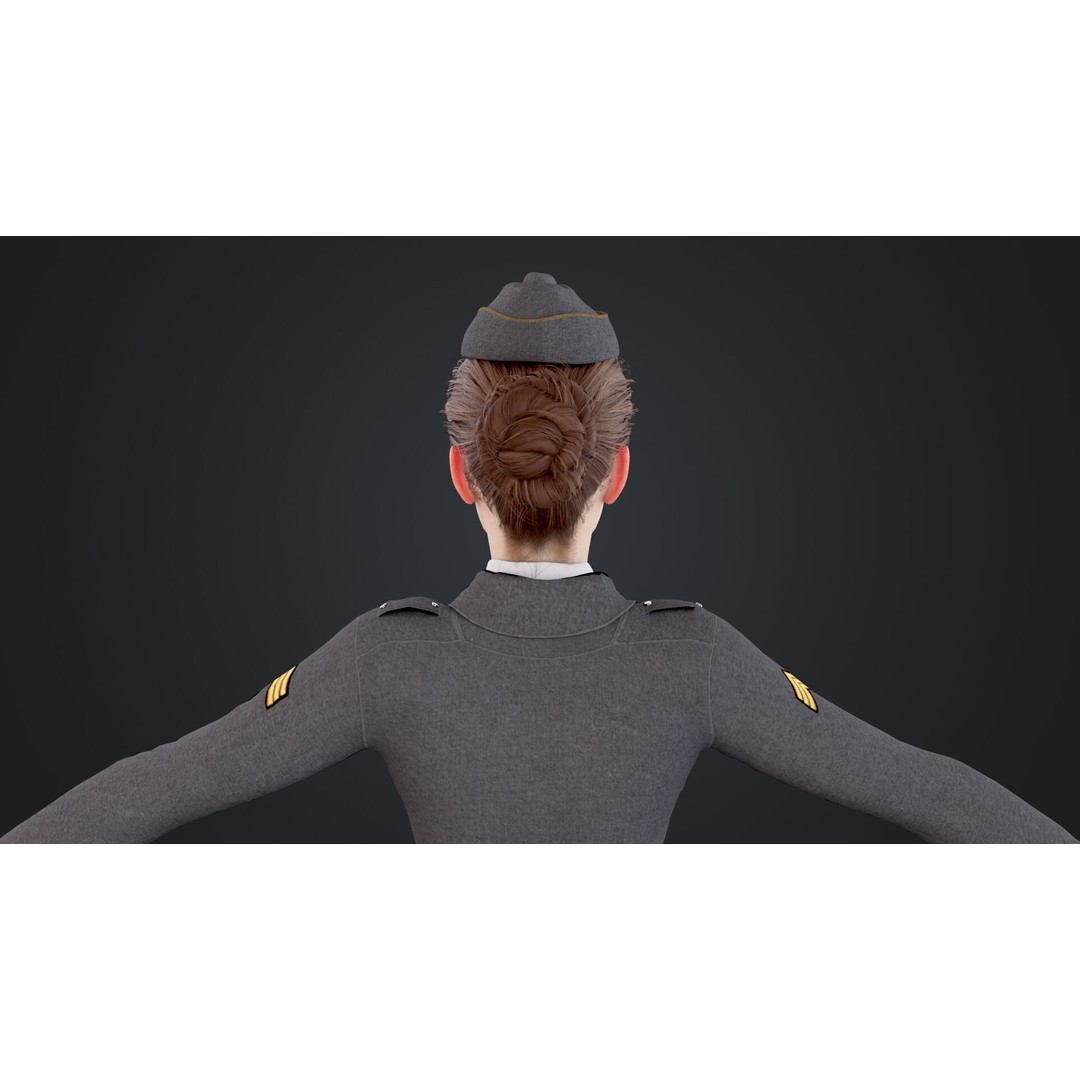 World War II Female Soldiers 3D Model – Low Poly Rigged Character, FBX - View 15