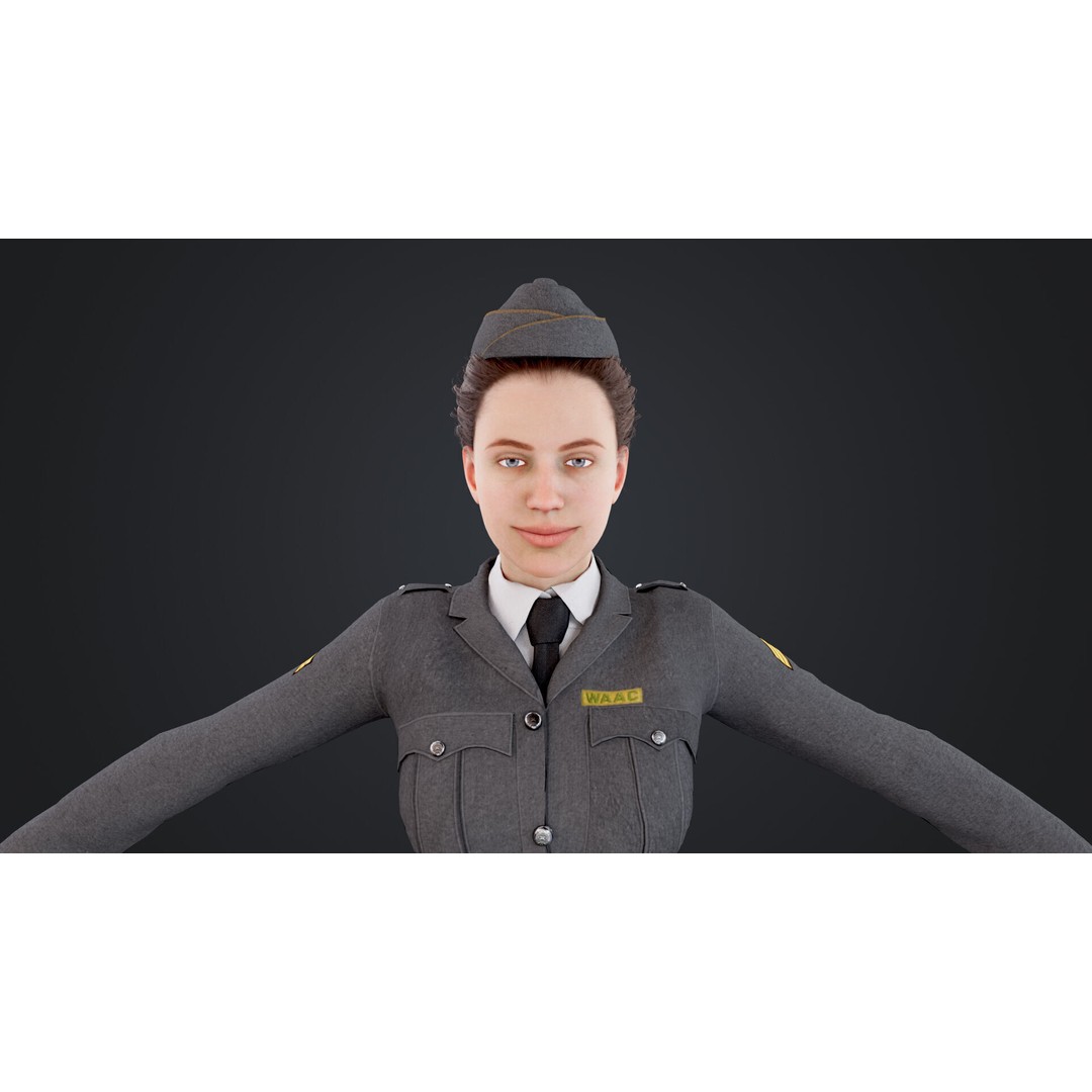 World War II Female Soldiers 3D Model – Low Poly Rigged Character, FBX - View 16