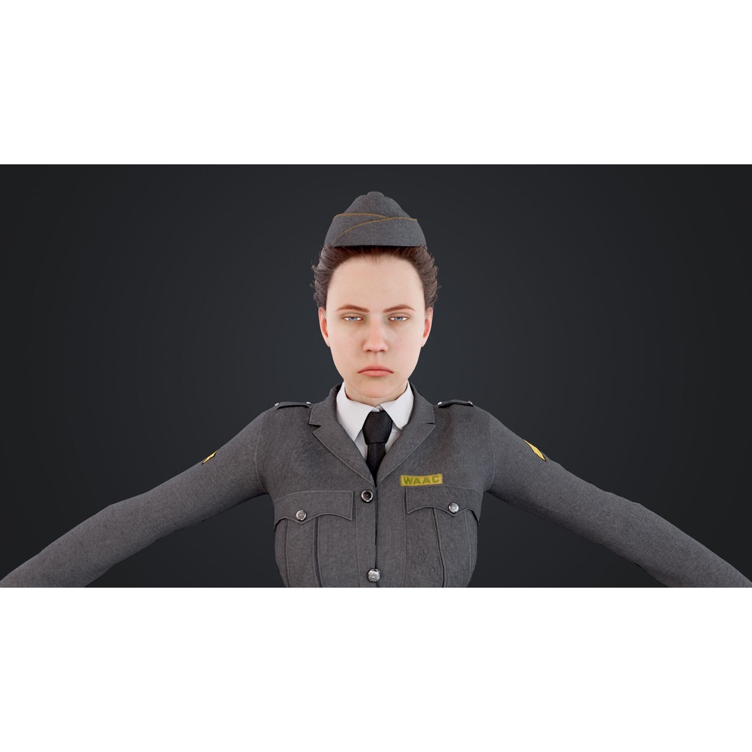 World War II Female Soldiers 3D Model – Low Poly Rigged Character, FBX - View 18