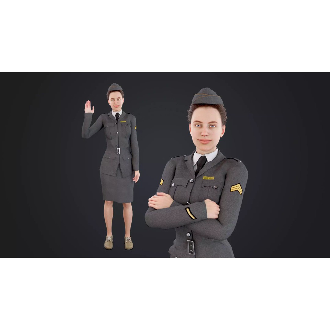 World War II Female Soldiers 3D Model – Low Poly Rigged Character, FBX - View 2