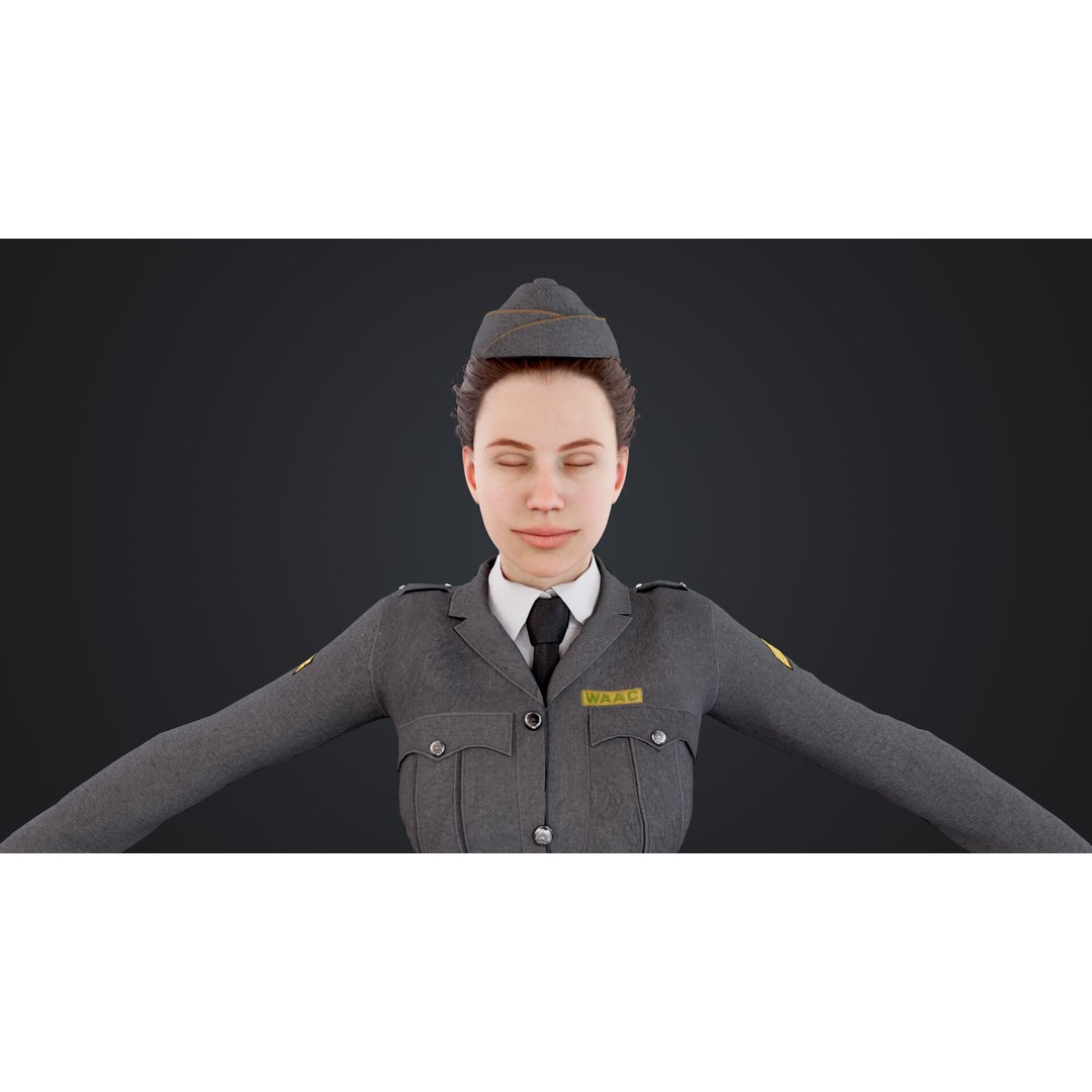 World War II Female Soldiers 3D Model – Low Poly Rigged Character, FBX - View 20
