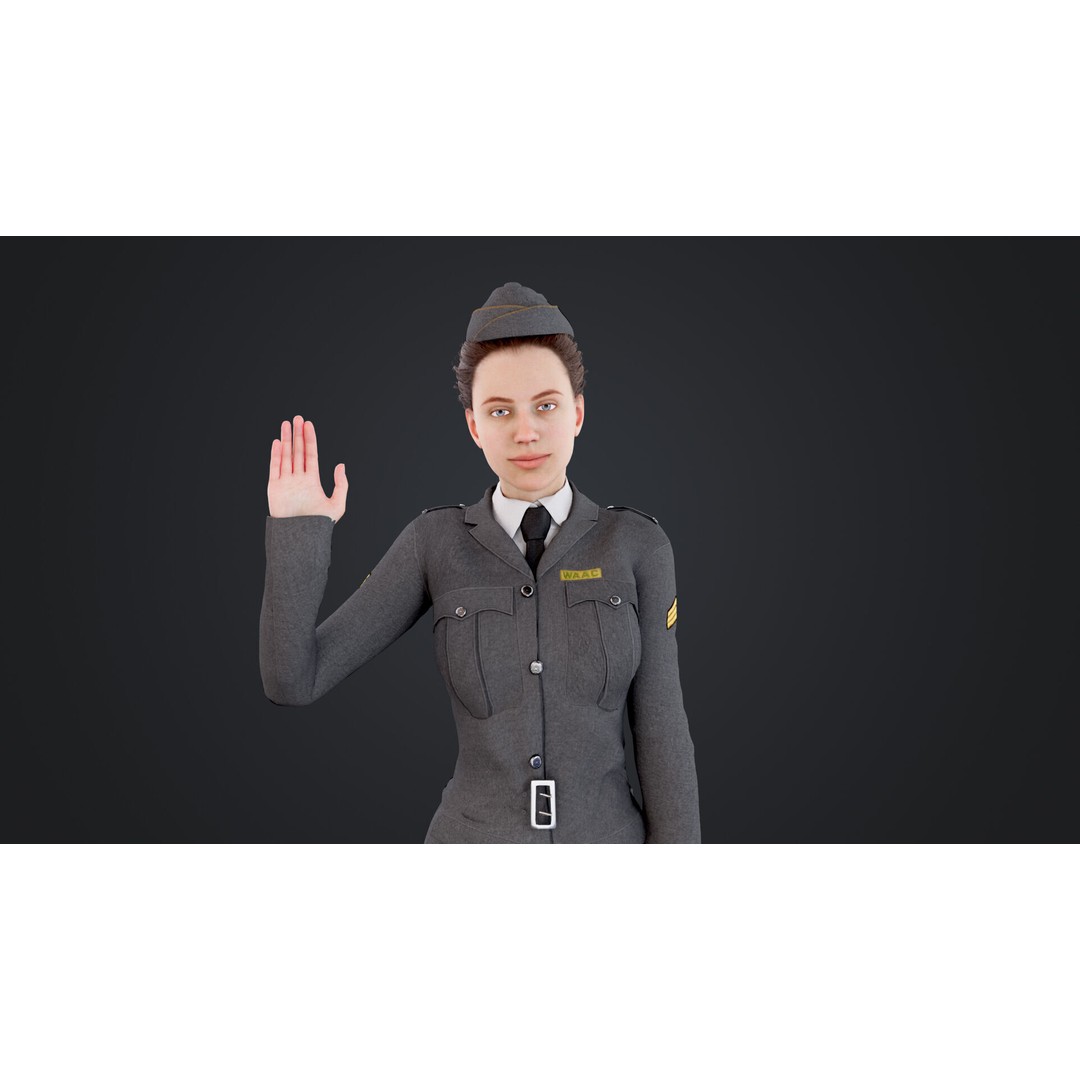 World War II Female Soldiers 3D Model – Low Poly Rigged Character, FBX - View 21