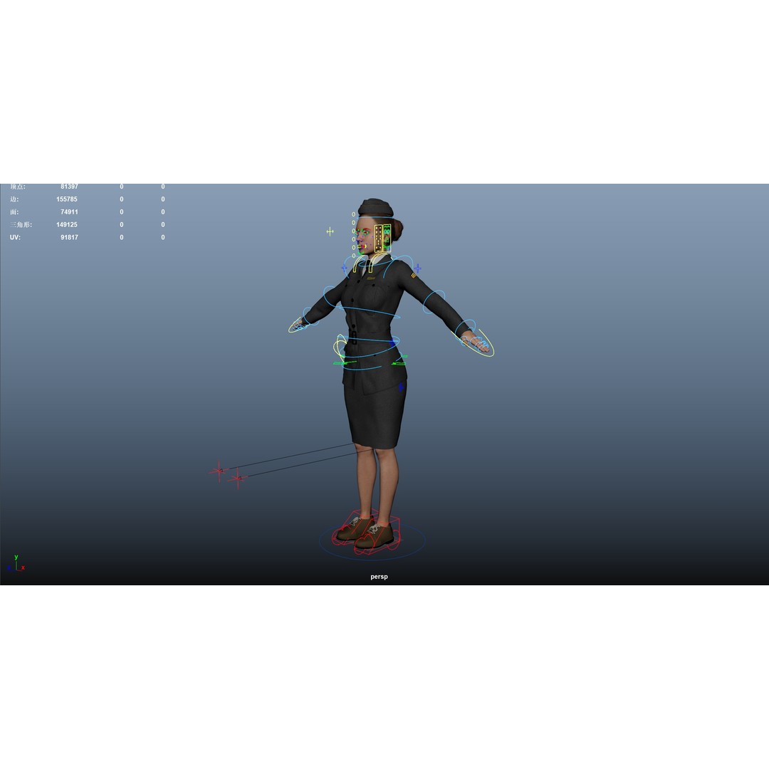 World War II Female Soldiers 3D Model – Low Poly Rigged Character, FBX - View 25