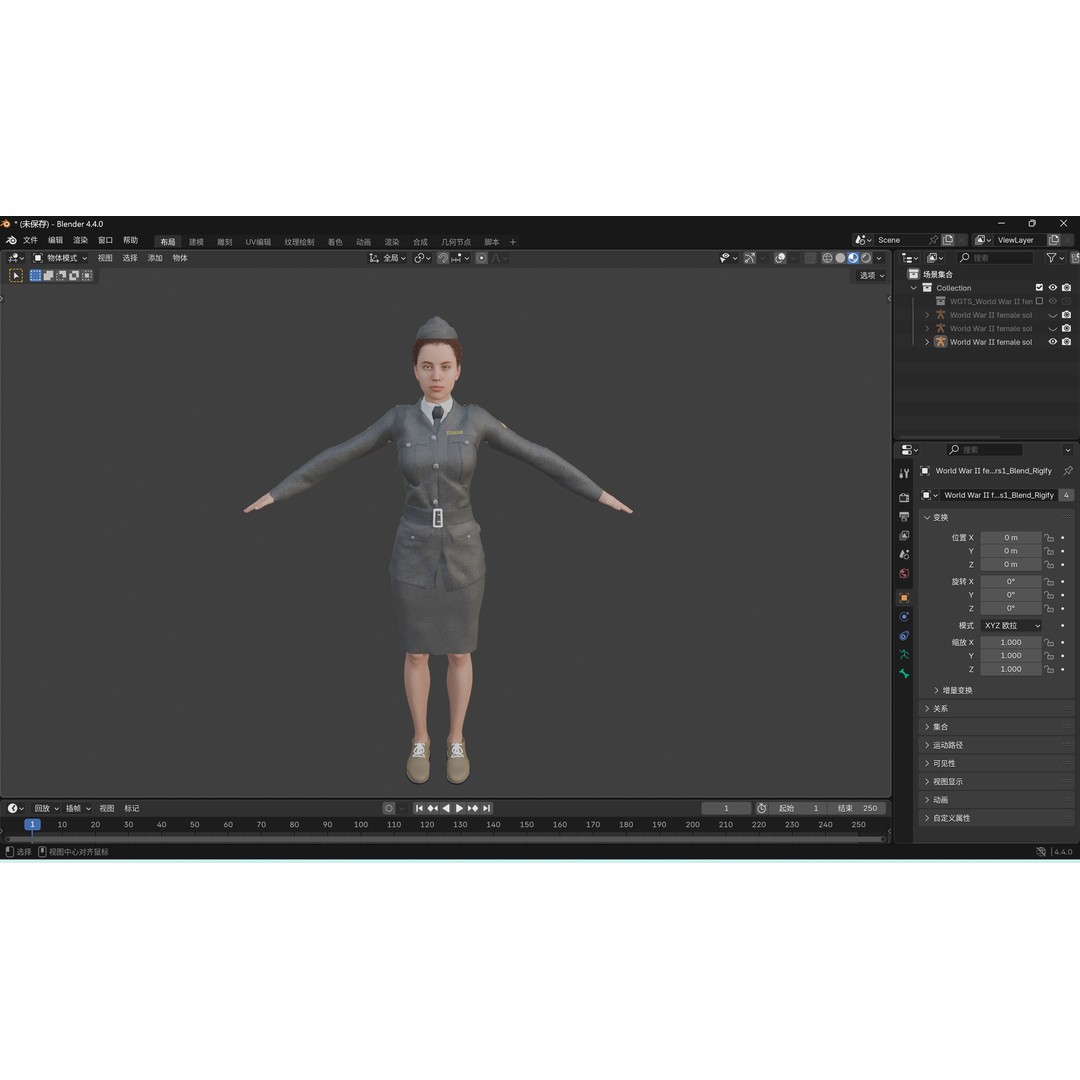 World War II Female Soldiers 3D Model – Low Poly Rigged Character, FBX - View 28