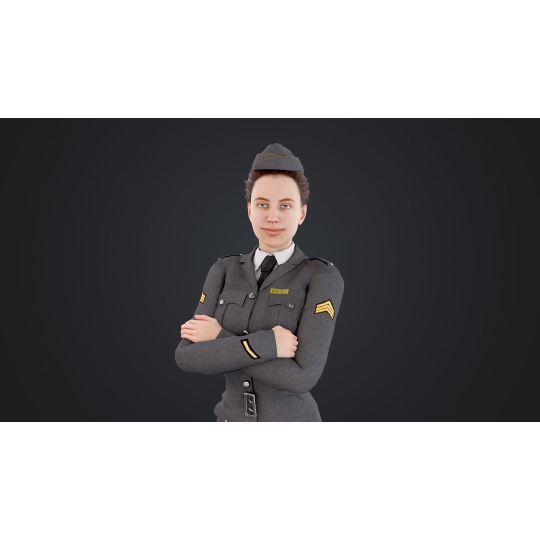 World War II Female Soldiers 3D Model – Low Poly Rigged Character, FBX - View 3