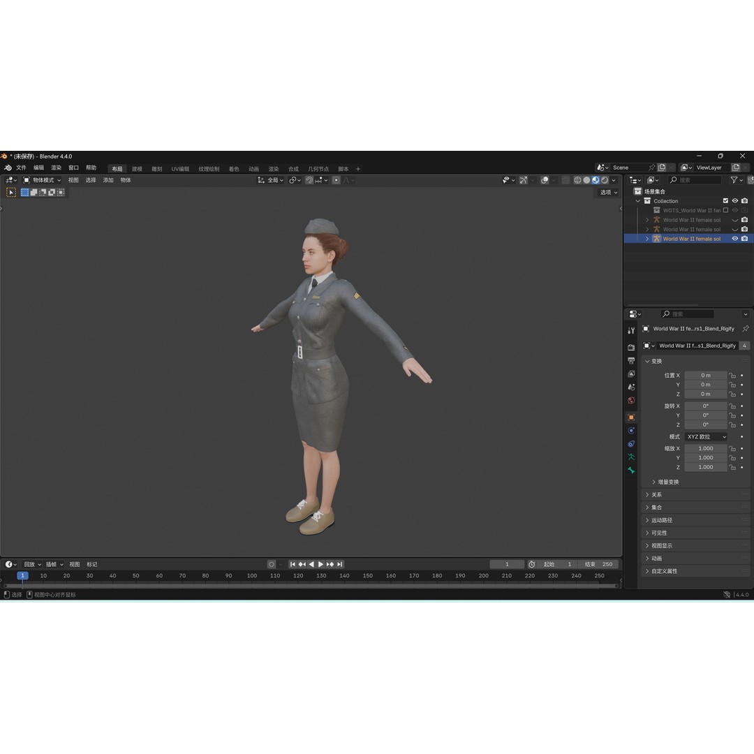 World War II Female Soldiers 3D Model – Low Poly Rigged Character, FBX - View 30