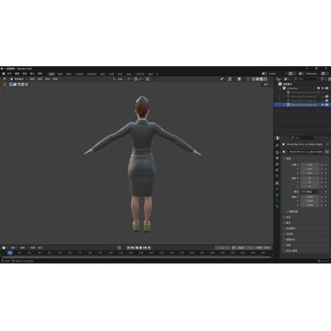 World War II Female Soldiers 3D Model – Low Poly Rigged Character, FBX - View 32