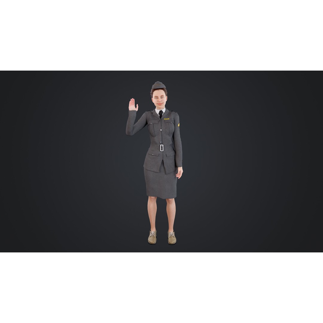 World War II Female Soldiers 3D Model – Low Poly Rigged Character, FBX - View 4