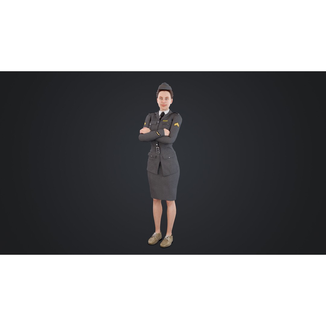World War II Female Soldiers 3D Model – Low Poly Rigged Character, FBX - View 5