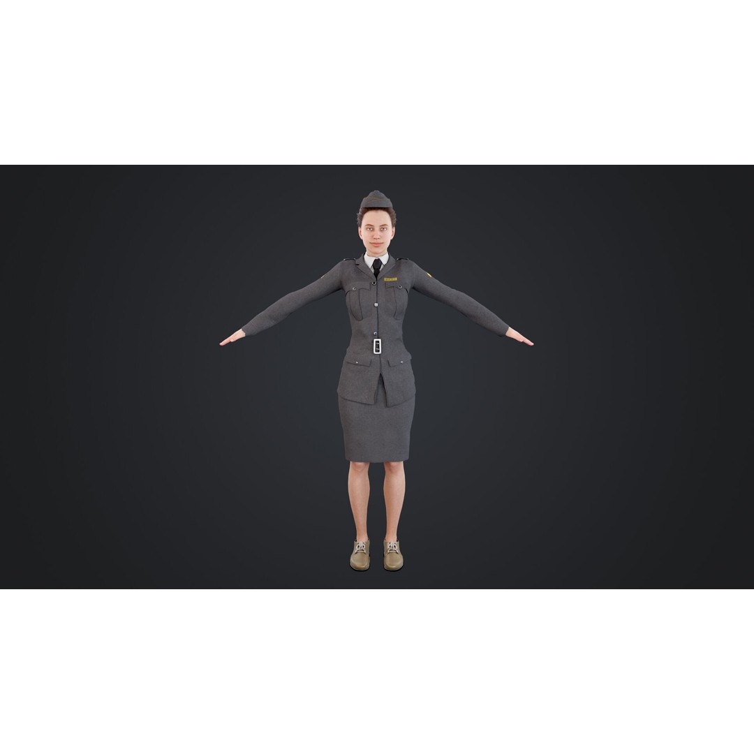 World War II Female Soldiers 3D Model – Low Poly Rigged Character, FBX - View 6
