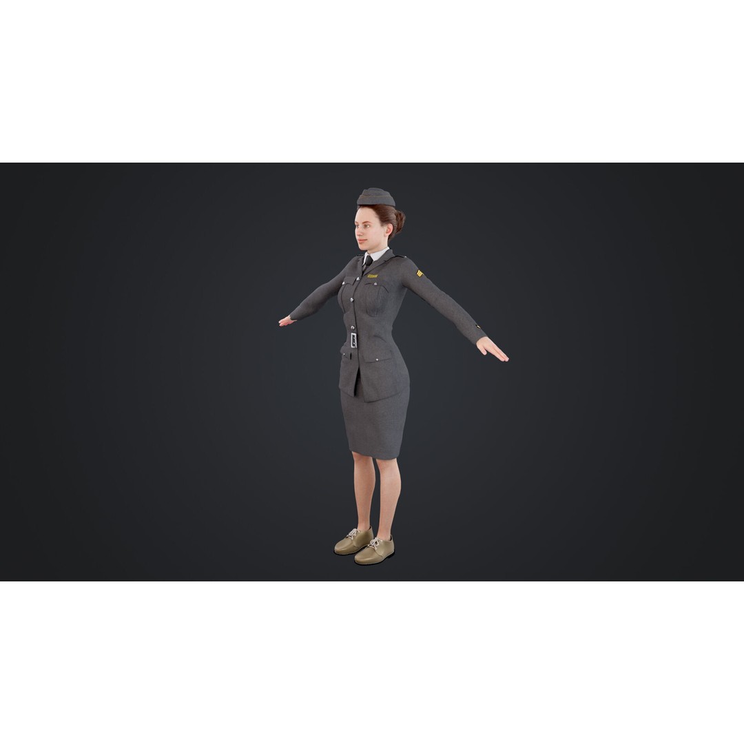 World War II Female Soldiers 3D Model – Low Poly Rigged Character, FBX - View 7