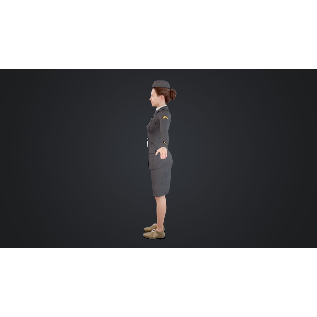 World War II Female Soldiers 3D Model – Low Poly Rigged Character, FBX - View 8