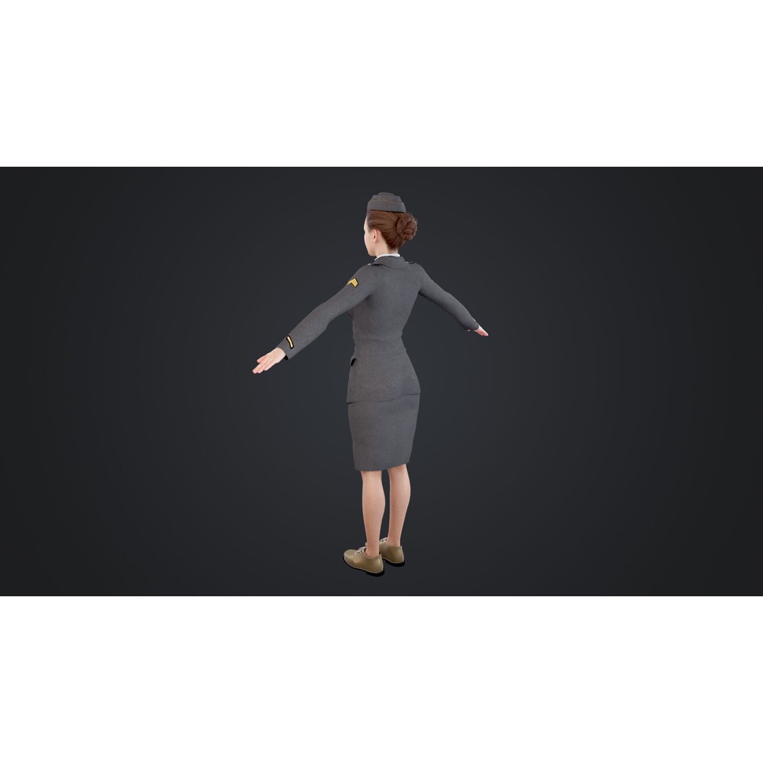 World War II Female Soldiers 3D Model – Low Poly Rigged Character, FBX - View 9