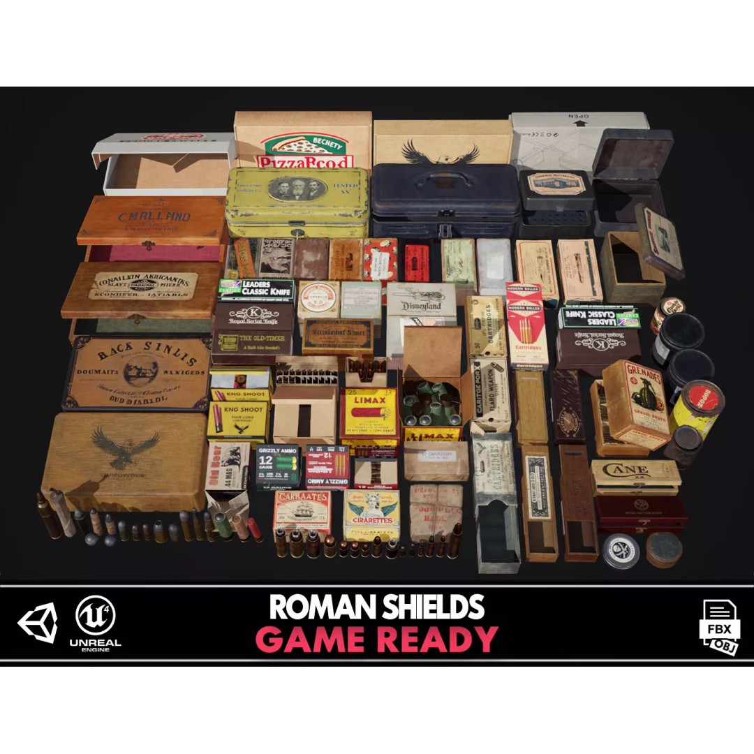 Ammo and Packages 3D Model – Low Poly Rigged Animated Asset, FBX - View 2