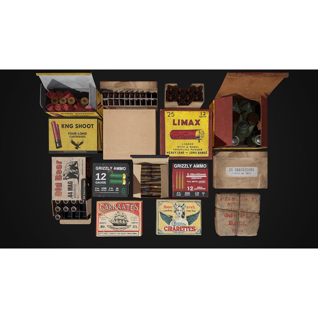 Ammo and Packages 3D Model – Low Poly Rigged Animated Asset, FBX - View 4