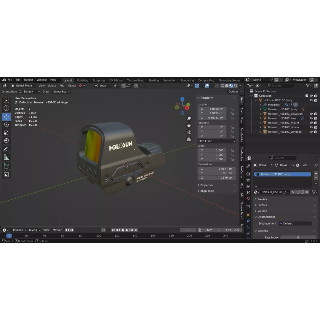 Holosun HS510C Holographic Sight 3D Model – Low Poly Game Asset, FBX - View 26