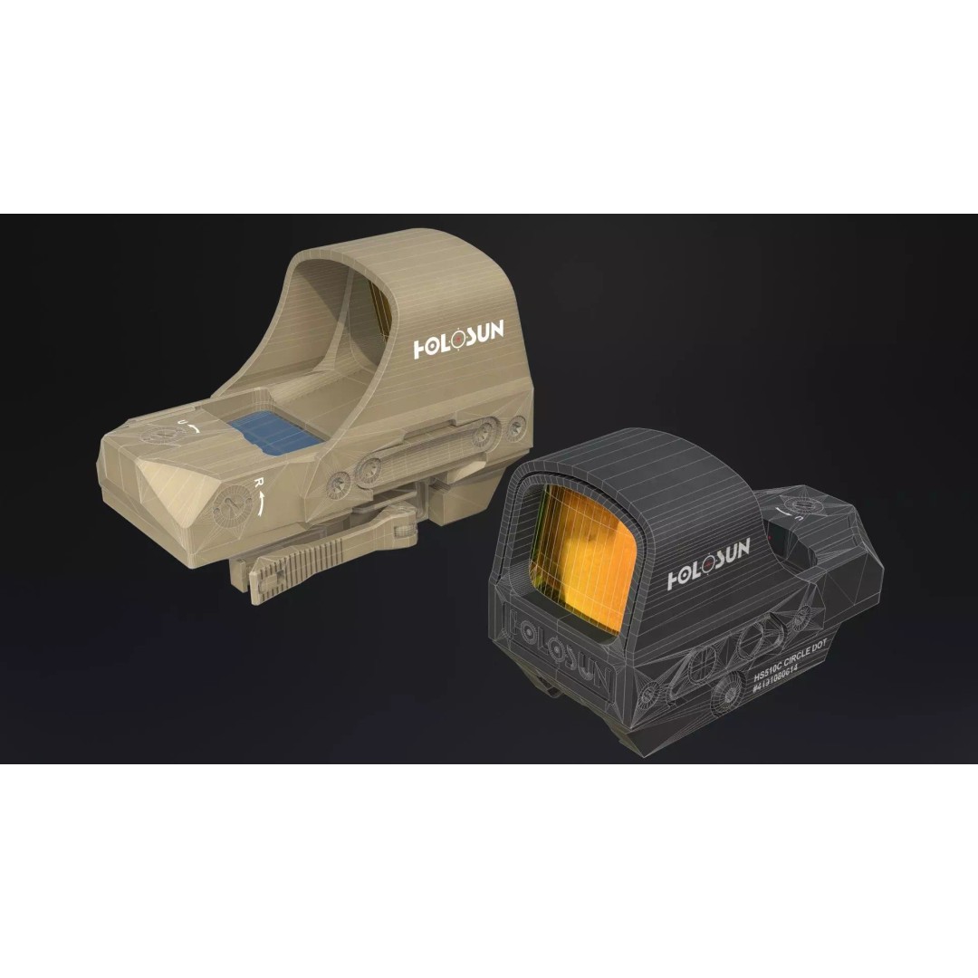 Holosun HS510C Holographic Sight 3D Model – Low Poly Game Asset, FBX - View 4
