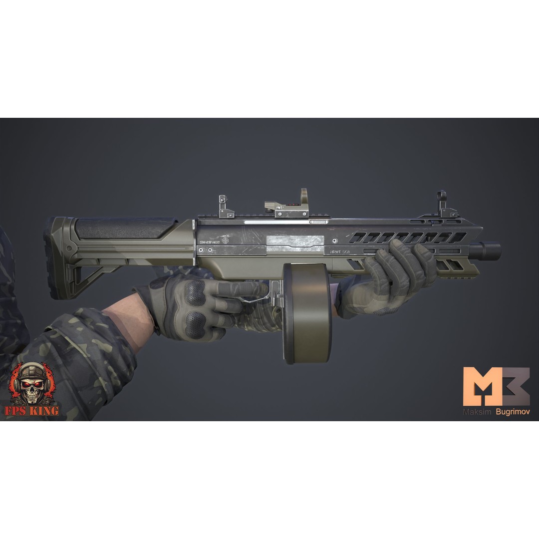 Automatic Shotgun 3D Model – Low Poly Game Asset with 22 Animations, FBX - View 8