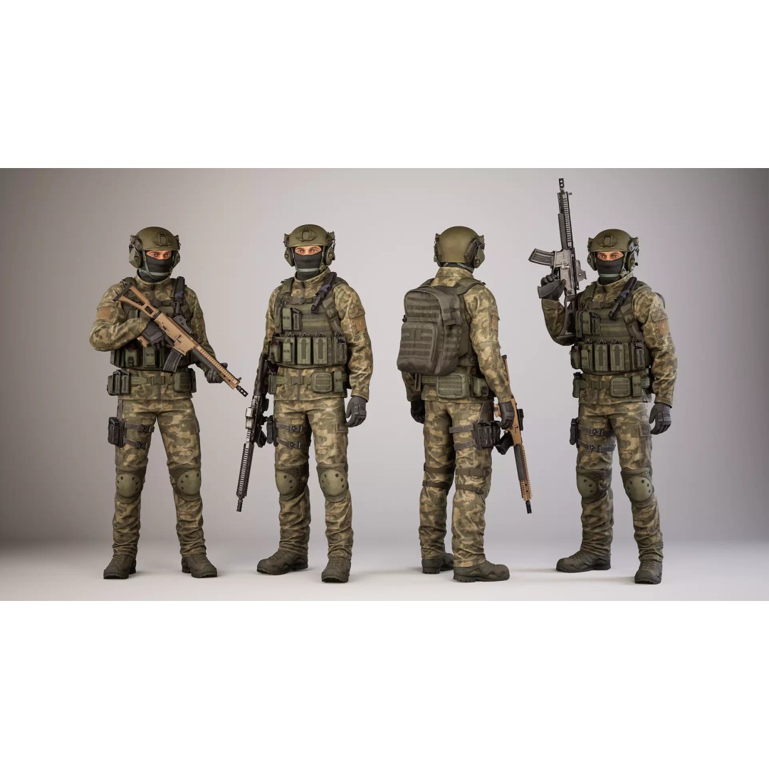 Casual Soldier 3D Model – Low Poly Rigged Character with PBR Textures - View 2