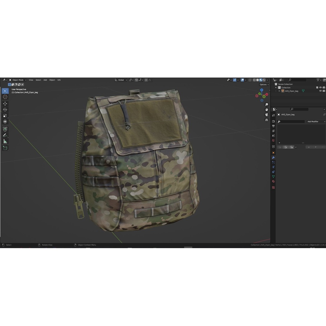 AVS ZIP-ON Backpack 3D Model – Low Poly Game-Ready Asset, FBX, OBJ